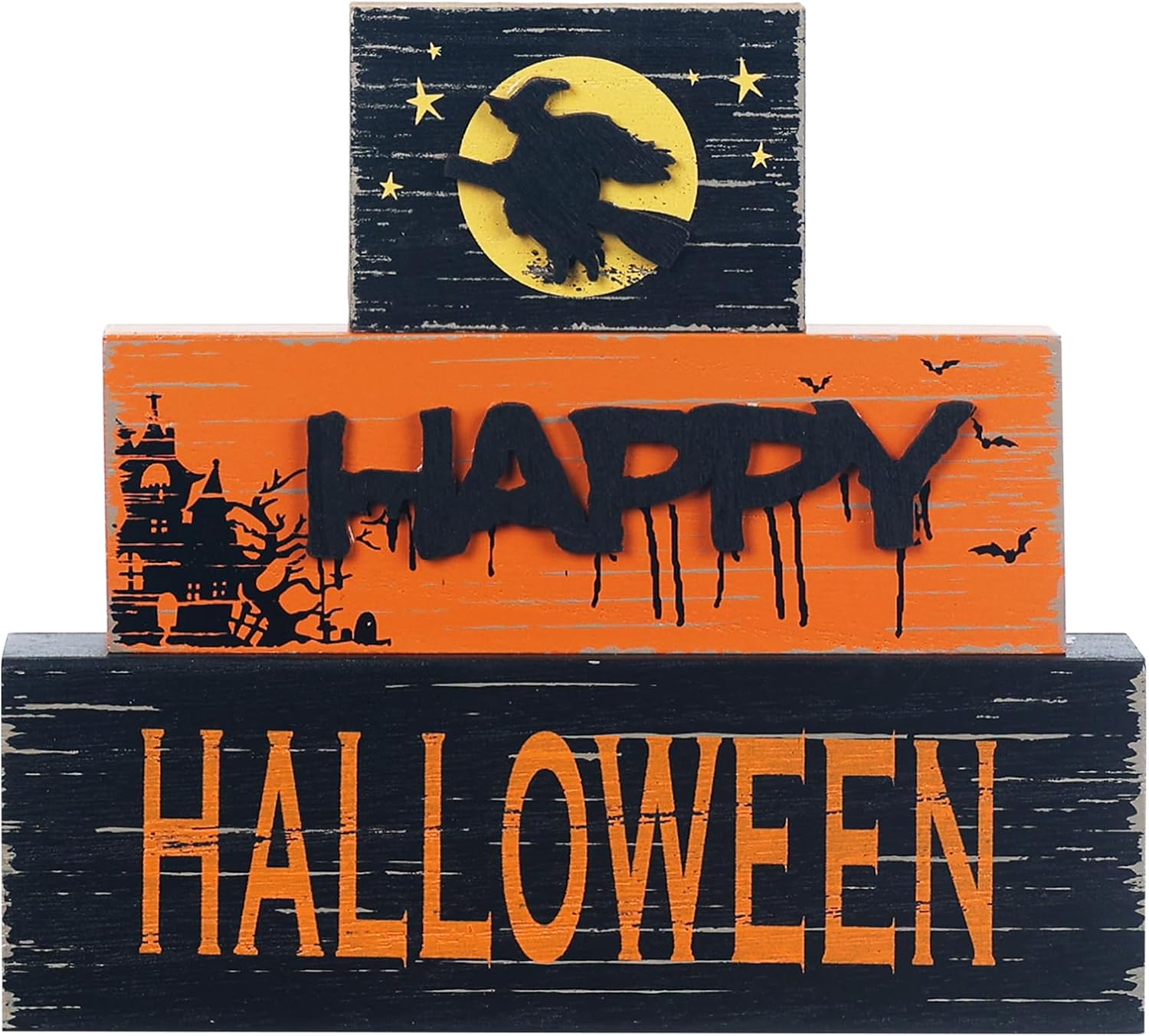 Halloween Decorations Indoor, DECSPAS 3Layered Witch Wooden Block Halloween Decor