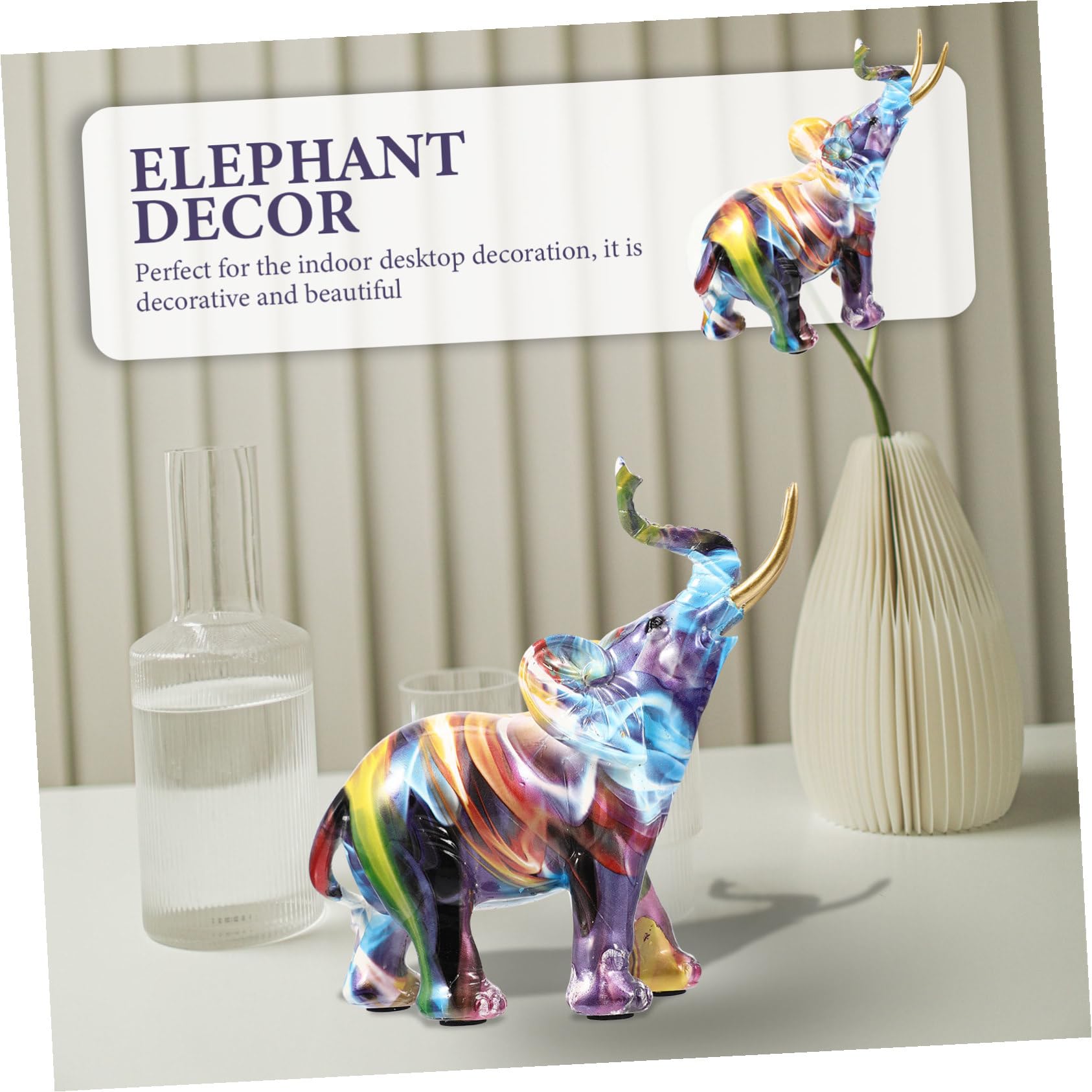 Mipcase Estatua de Elefante de Resina Artesanía Fina y Estilo Europeo Elegante para Decoración de Escritorio Interior para Oficina y Hogar