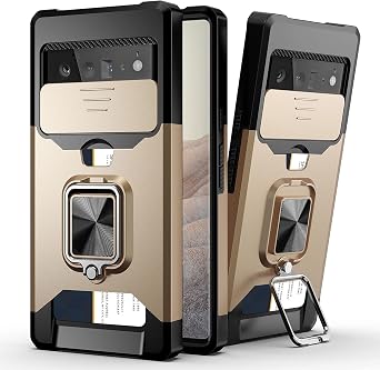 for Google Pixel 6 Pro Case with Camera Cover & Kickstand, Golden