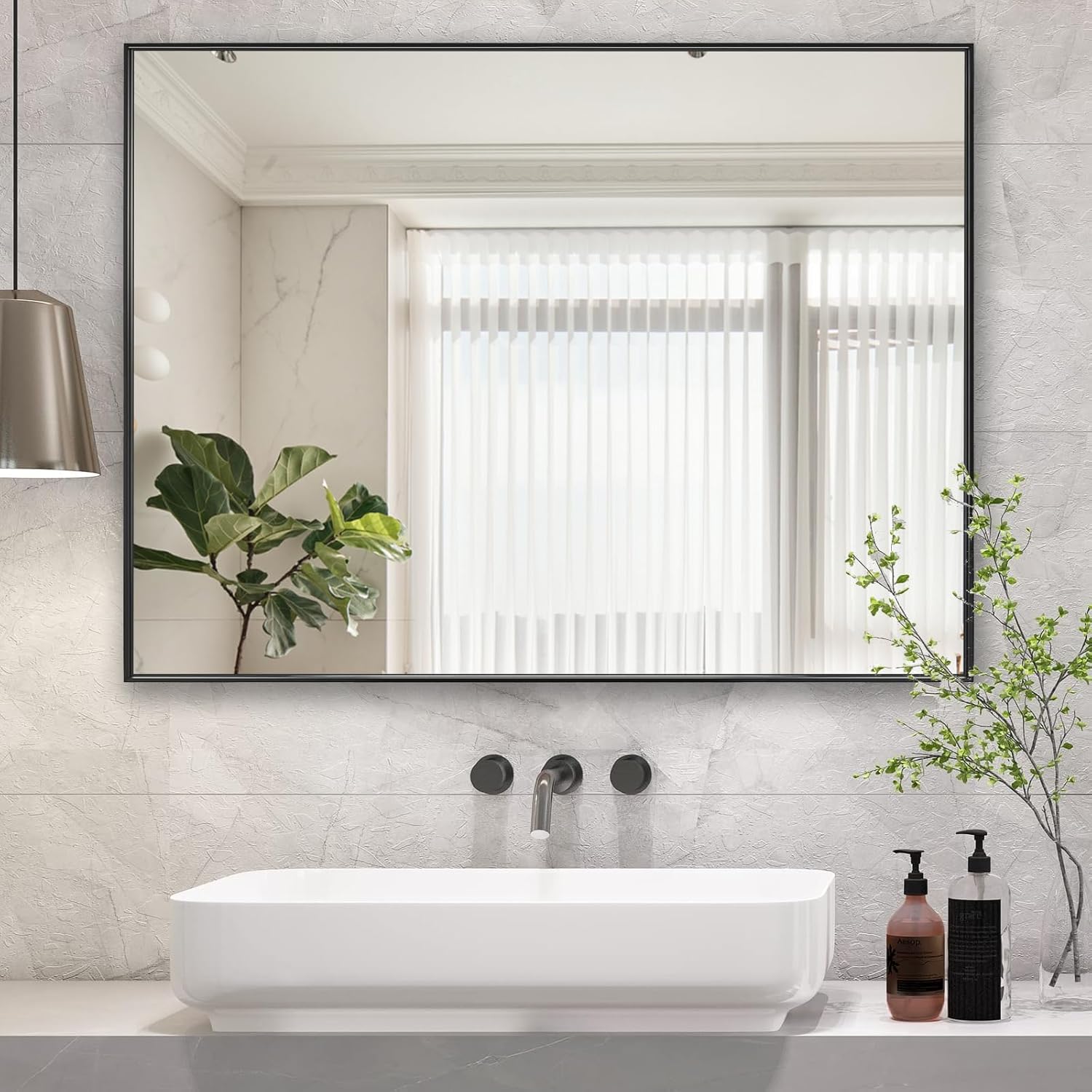 LEDLUX 30x36 Inch Black Bathroom Mirror, Aluminum Alloy