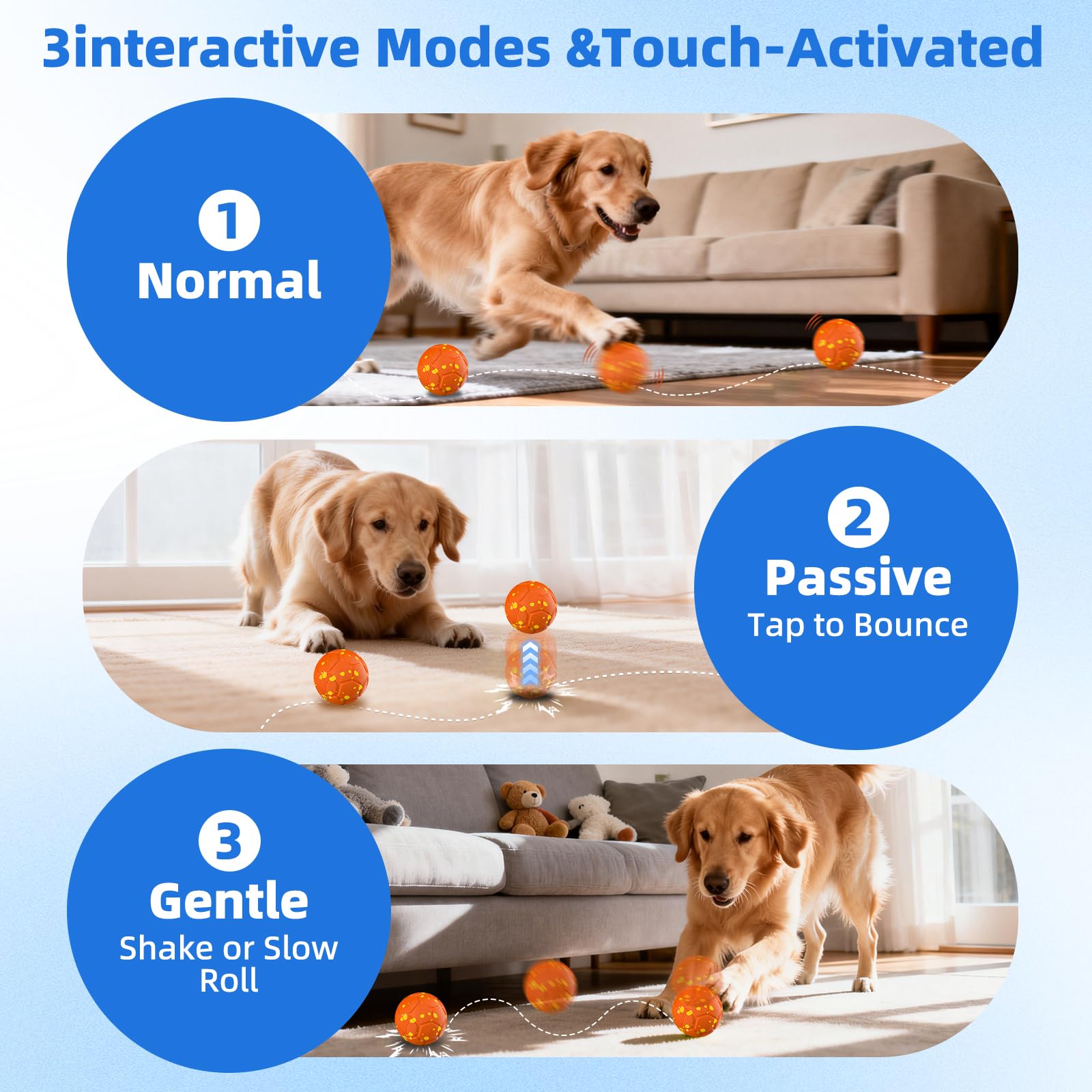 Pelota Interactiva Perro, Juguetes para Perros Inteligente, Pelota Perro Rebotadora Automatico, Juguete Inteligente con 3 Modos Recargable, Jumping Pelotas para Perros Medianos y Grandes