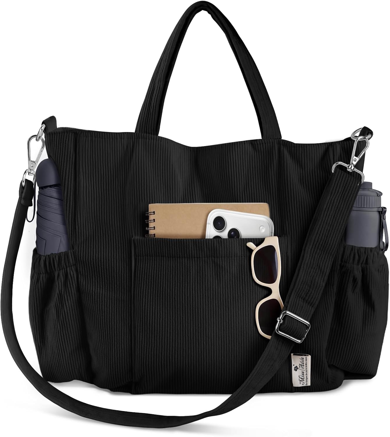 Miss Adola Crossbody Corduroy Tote Bag for Women, Large Tote Bag with Multi-Pockets and Zipper for Travel Work