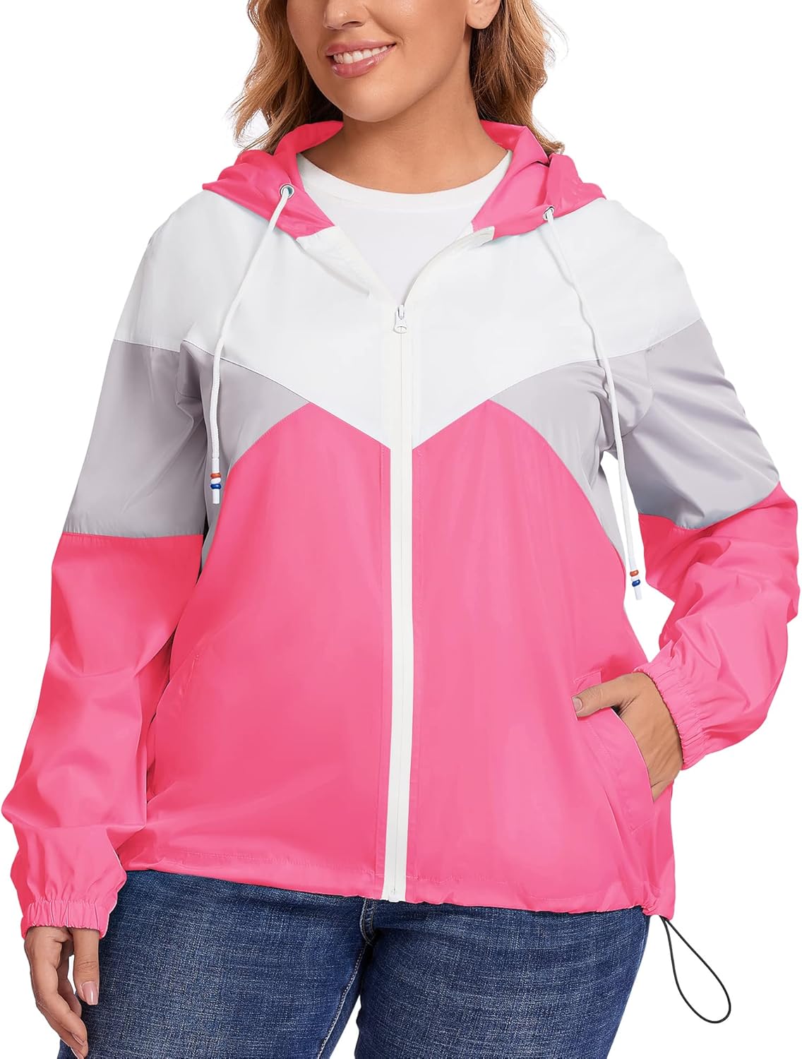 Avoogue Plus Size Raincoat Women Waterproof Rain Jacket Packable Outdoor Hooded Windbreaker