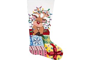 Alice Peterson Home Creations Holiday Edition Needlepoint Stocking Kit- Gift Wrapped Reindeer