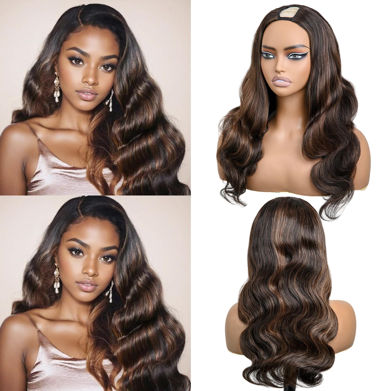 Glowig 20 Inch Ombre U Part Human Hair 180 Density 1b/30 Highlight Ombre Upart Human Hair Wig Beginner Friendly Body Wave Half Wig for Women