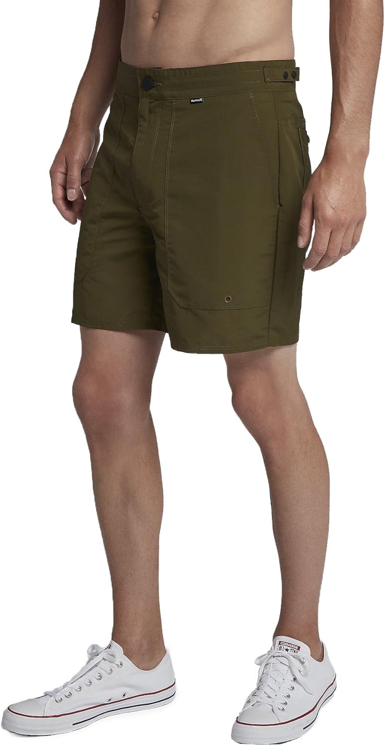 Hurley Men's Trails Short 17 Inch Breathable Shorter Pull-tab Walkshort, Olive Canvas (395), 34