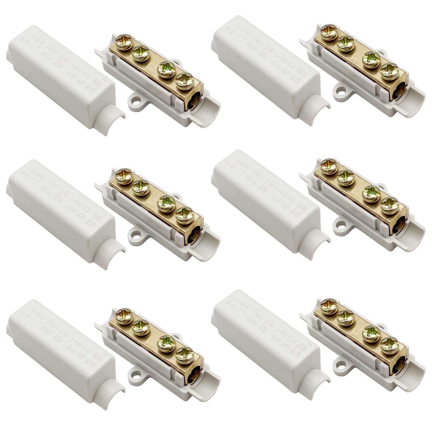 12-Way Terminal Block, 100A 1000V Electrical Connector Strip for 2.5-16mm² Cable (6-Pack)