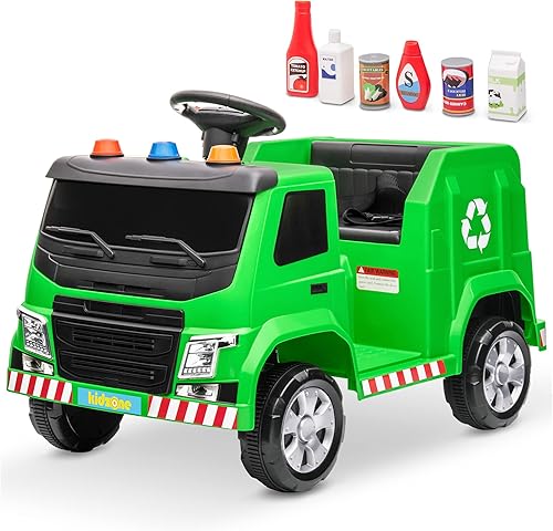 Kidzone Camión de basura de reciclaje de 6 V con luces LED para niños pequeños niños y niñas de 15 a 6 años efectos de sonido accesorios de