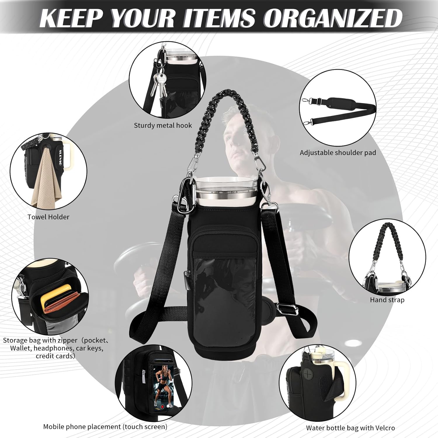 Magnetic Gym Bag for Men Women, Water Bottle Carrier Holder with Strap for Stanley, Small Bag Accessories pouch with N52 - Image 6