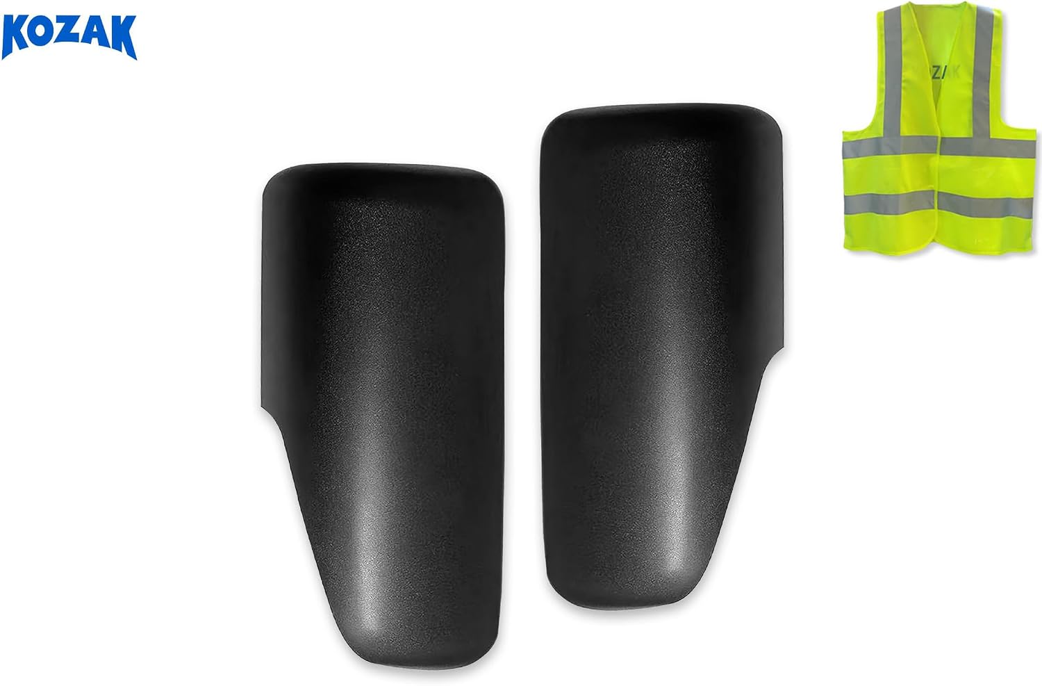 KOZAK Black Door Mirror Covers Pair (Left Driver & Right Passenger Side) Compatible with Freightliner Cascadia 2018+ PLUS Logo and KOZAK Reflective Vest
