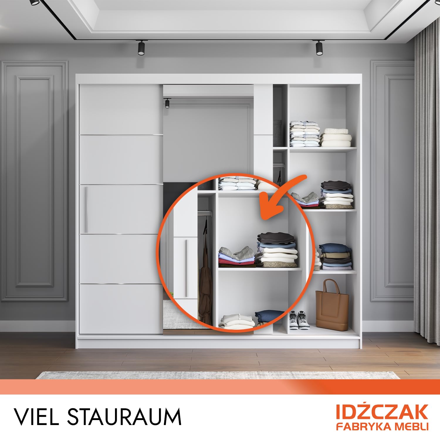 Fabryka Mebli Idźczak Kleiderschrank mit Spiegel - Schwebetürenschrank - Schlafzimmerschrank - 64 x 250 x 215 cm - Wohnzimmerschrank - Garderobenschrank, Schrank mit Zwei Türen, modern - Imoebel24