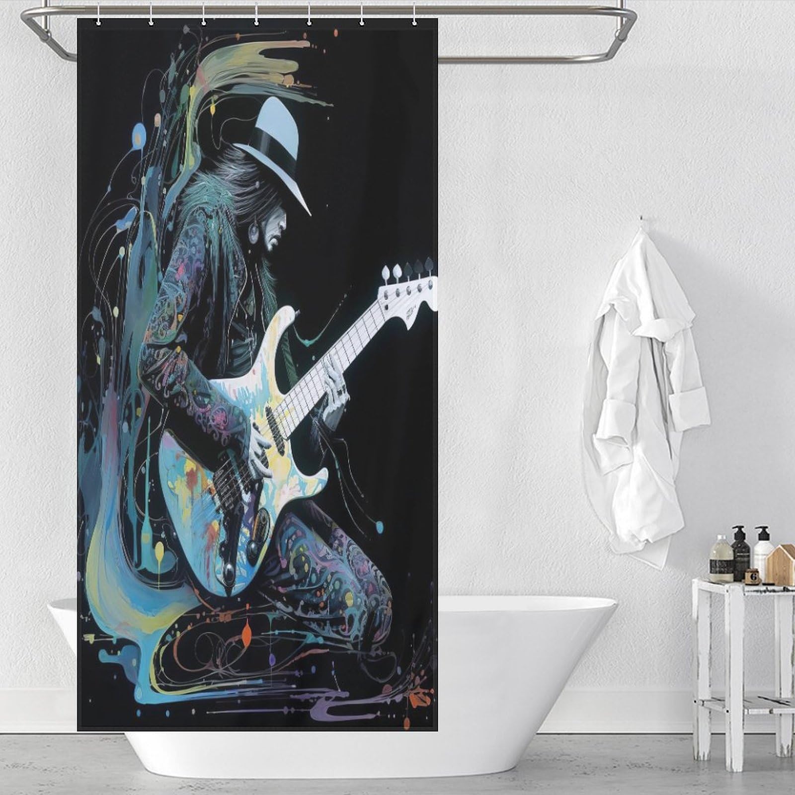 Guitars rideau de douche anti-moisissure tissu polyester résistant pour rénover une salle de bain