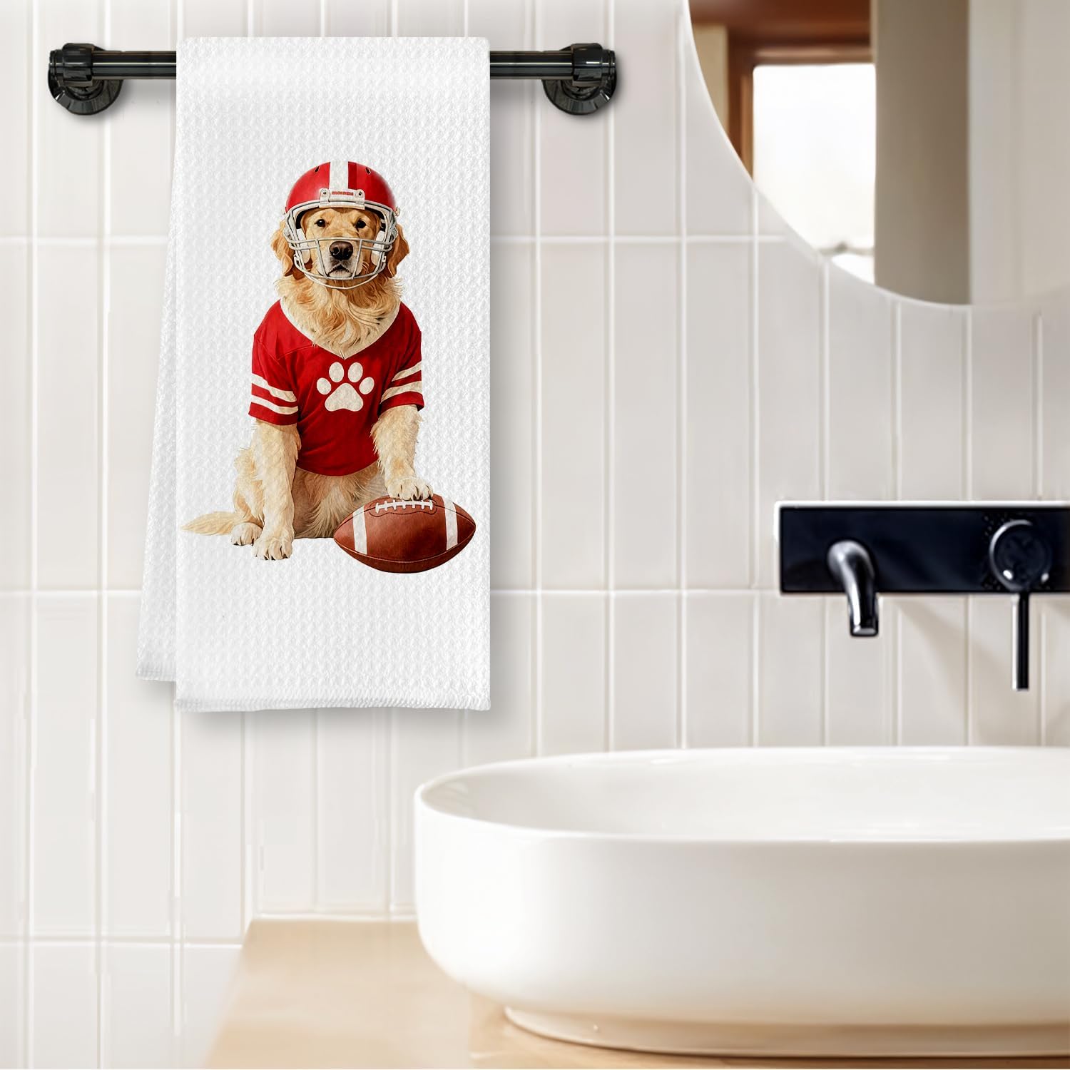 Funny Golden Retriever Football Kitchen Towels,Football Sports Golden Dog Dish Tea Towels Gifts for Women Men,Golden Retriever Decorative Hand Towel for Kitchen Bathroom,16x24 Inch - Image 3