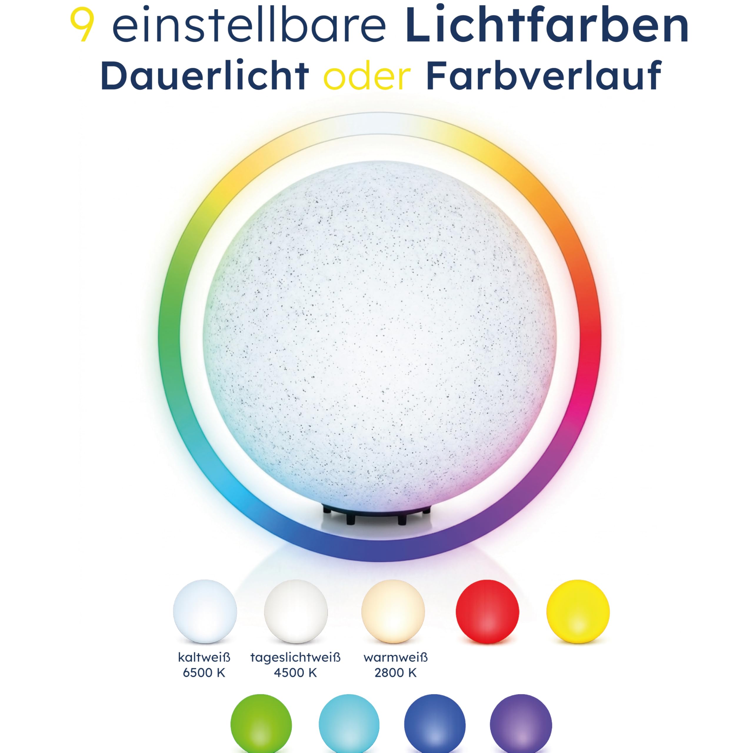Esotec Solar Stein-Leuchtkugel, D=50cm, 9 Leuchtfarben, Dauer oder Wechsellicht, Akku, Solarmodul, Erdspieß, Solarmodul-Wandhalterung, Schraubbefestigung, Solarkugel, Solarstein, winterfest 106119