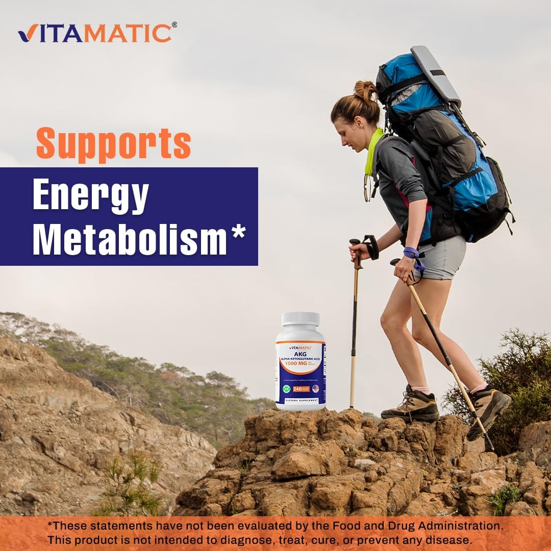 Vitamatic Alpha-Ketoglutaric Acid (AKG) 1000 mg Per Serving – Amino Acid Support for Energy, Metabolism & Cellular Health – 240 Veg Capsules – Non-GMO, Made in USA — Amazon image 7
