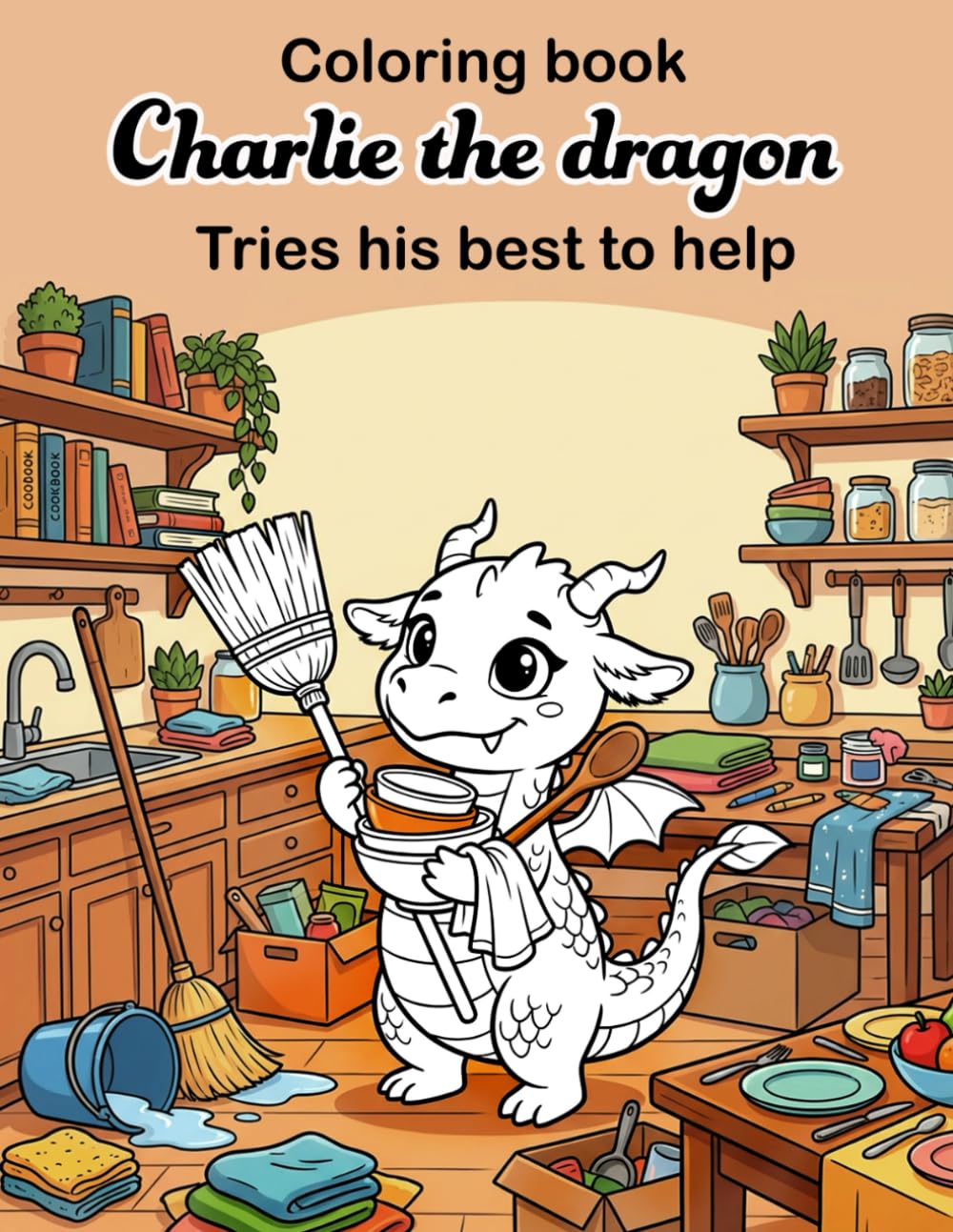 Charlie the dragon - cute coloring book: tries his best to help (Charlie, Molly, Bonnie and Leo, cute baby animal-dragons coloring books)