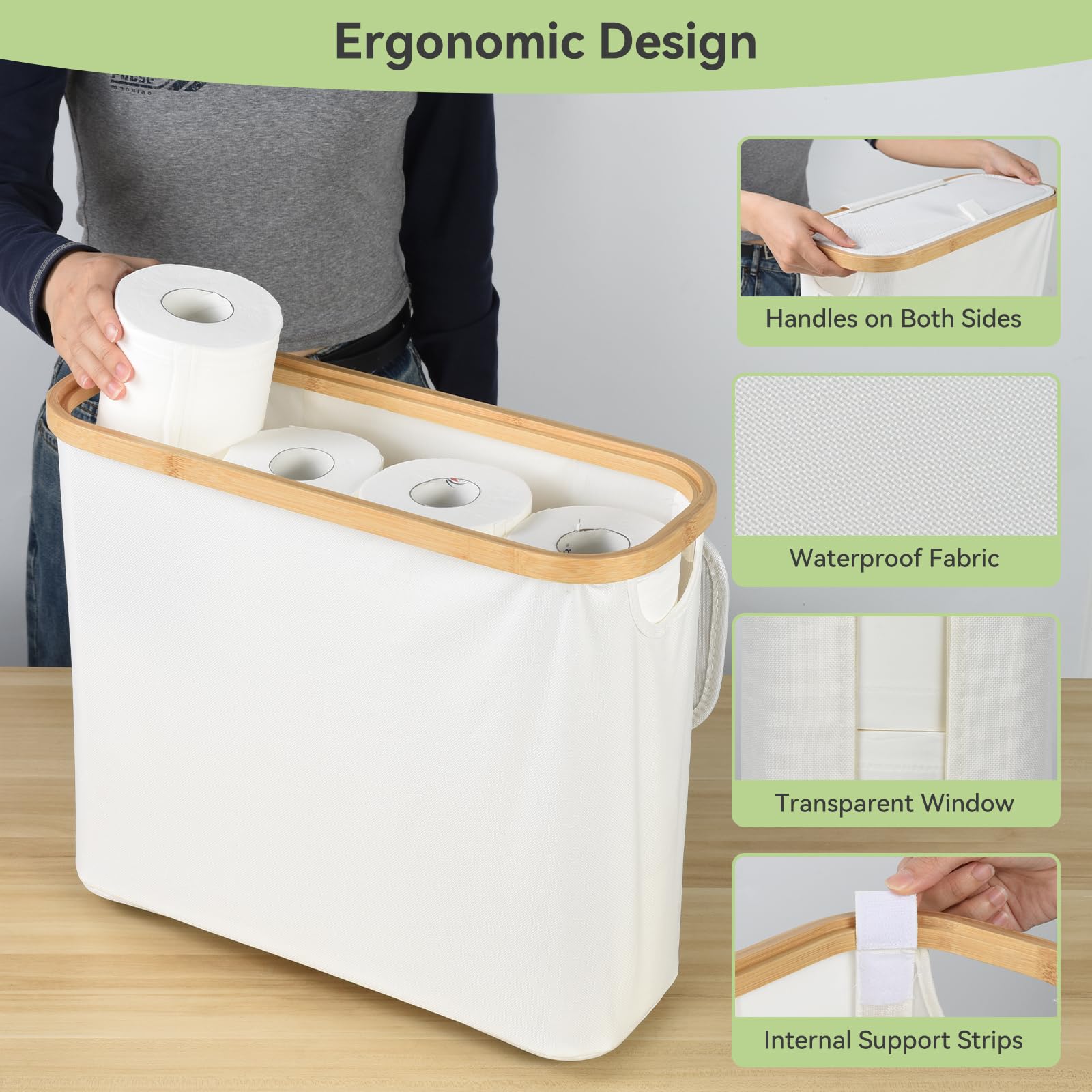 Cozary Contenitore Porta Carta Igienica con Coperchio – Organizer Bagno Pieghevole, Cestino Portaoggetti Salvaspazio, Impermeabile, 25L, 43x35x17cm