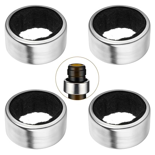 4 Pack Wine Bottle Collars, Stainless Steel Drip Rings with Felt Liners, Elegant Wine Drop Catcher Stopper Reusable Wines Accessories, Durable Handy Gadgets for Kitchen, Bar, Home