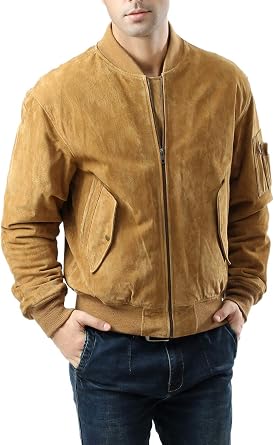 Landing Leathers Men MA-1 Suede Leather Flight Bomber Jacket Also available in Big & Tall