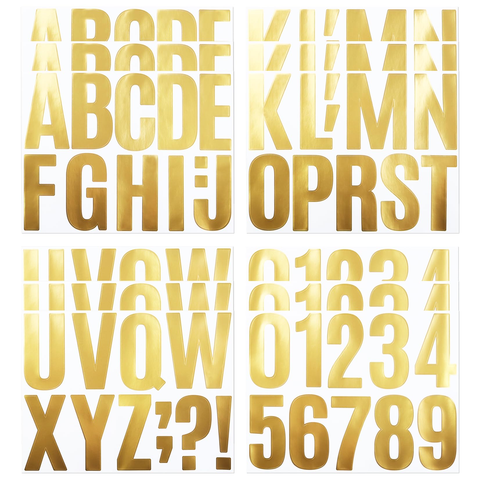 12 Sheets Letter Number Stickers, 4 Inch Vinyl Alphabet Stickers, Self-Adhesive Punctuation Letter Number Stickers for Mailbox, Scrapbooking, Decoration, Craft, Arts, DIY, Decor - Gold