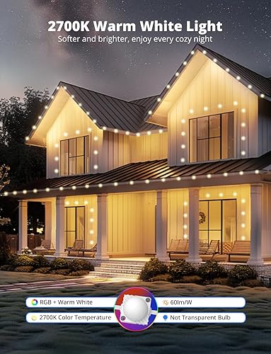 Miniatura 8 de APPECK Luces permanentes para exteriores para casa, 100 pies con 90 LED, 60 lm blanco cálido con cubierta sólida, tira de luces LED inteligentes