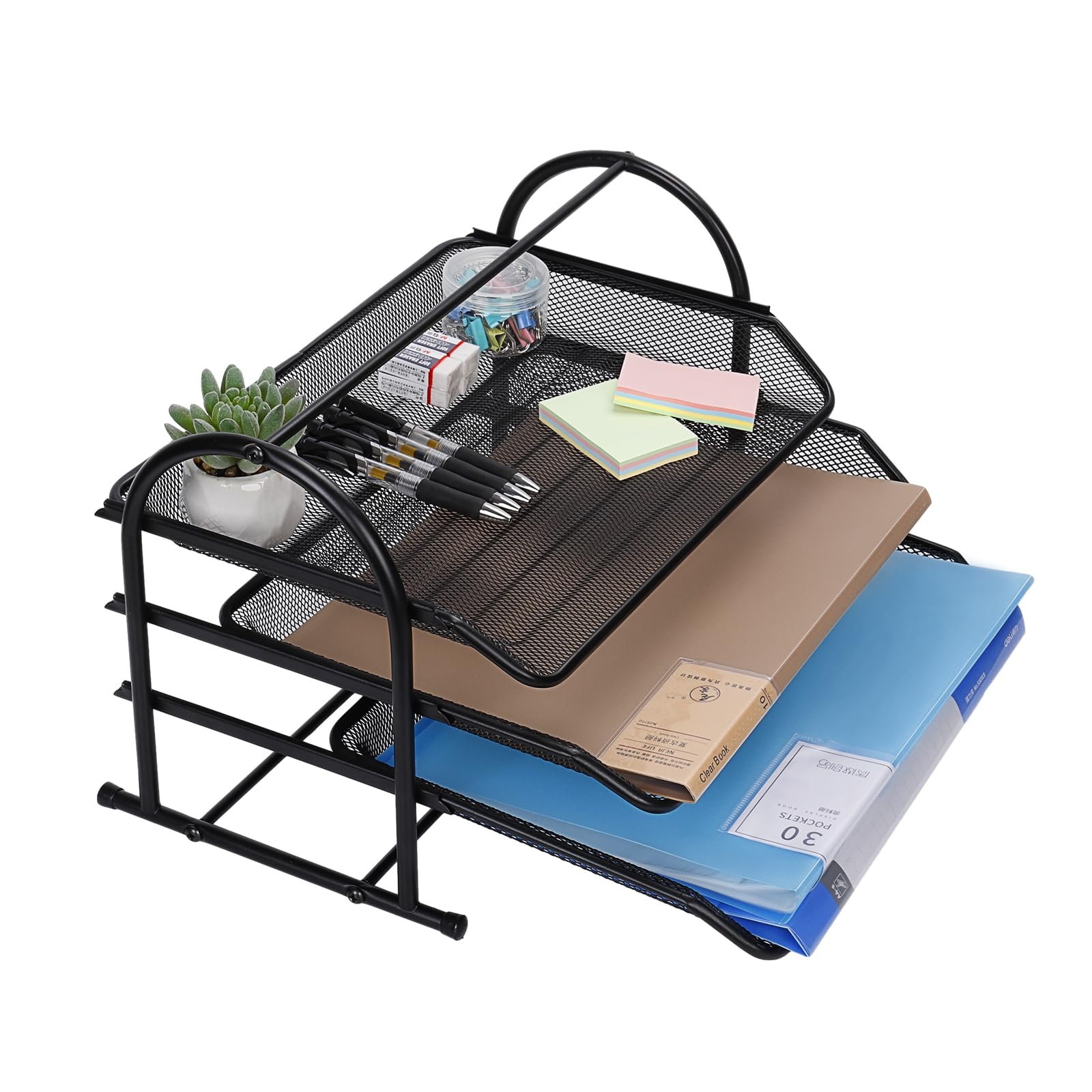 Organizer Da Scrivania In Metallo A 3 Livelli Con Portapenne - Ordine Ufficio - Foto 12