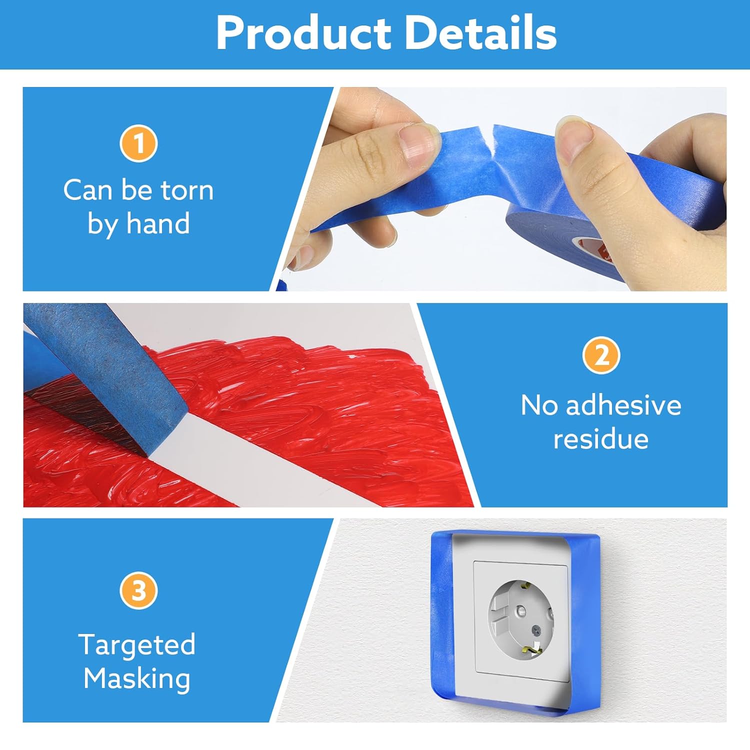 Painters Tape 1Inch Wide, 1Inch x 55 Yards × 5 Rolls Blue Painters Tape, Multi-Surface Painters Washi Tape for Wall Painting Masking Edges Trimming Labeling