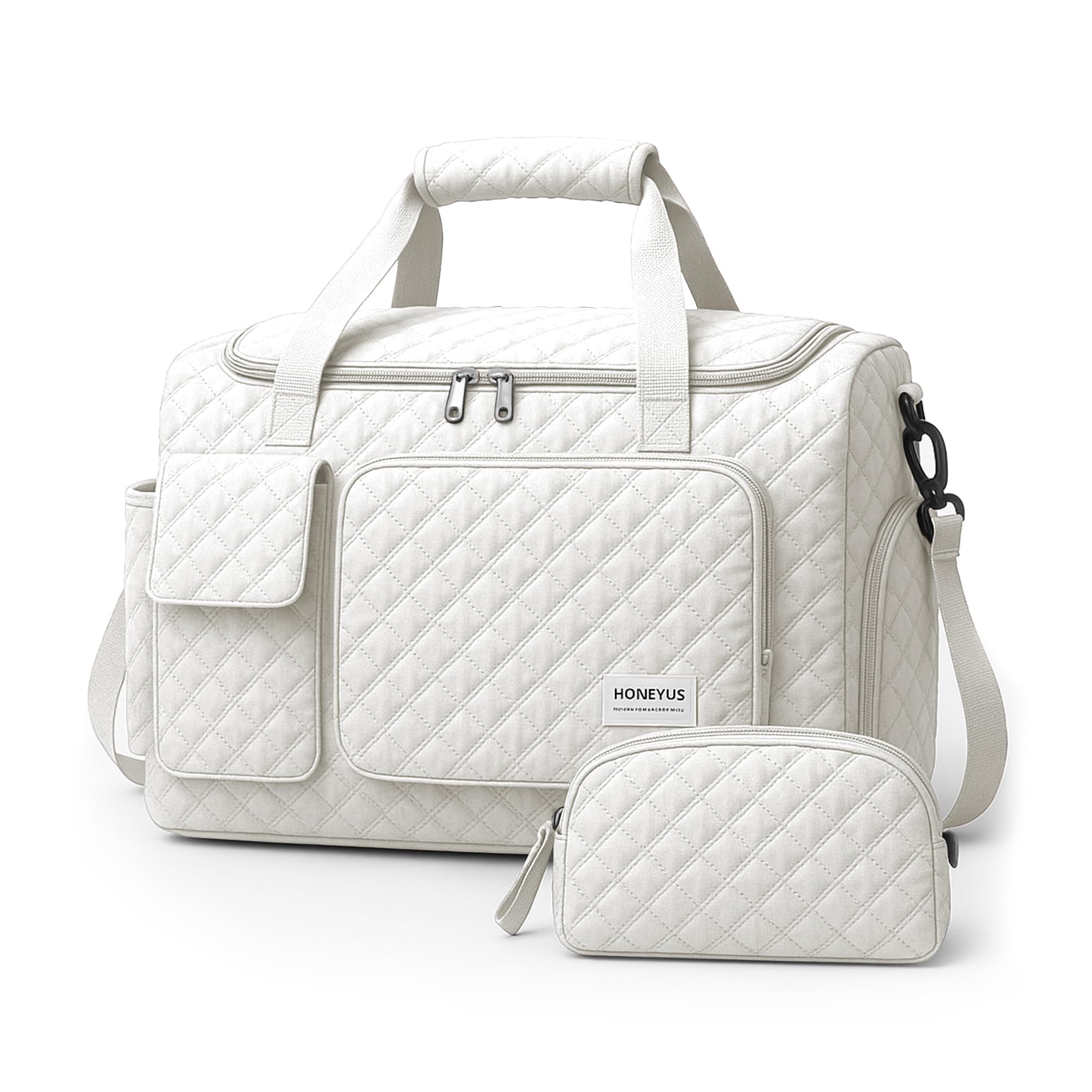 Wasserdichte Reisetasche, Wochenend-/Übernachtungstasche, mit Kultur- und Schuhfach, gesteppt, Handgepäck, Krankenhaus-Arbeitstasche, Beige, Gesteppt