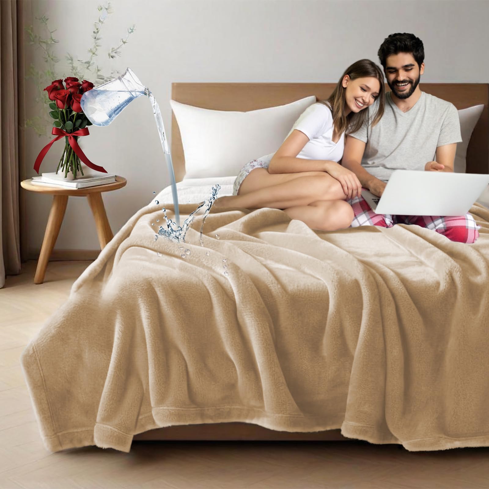 Haltune Waterproof Blanket for Bed - 90‘’ x 80'' King Size, Intimate Blanket for Couples Stain Proof, Intimacy Bed Protector for Lovers