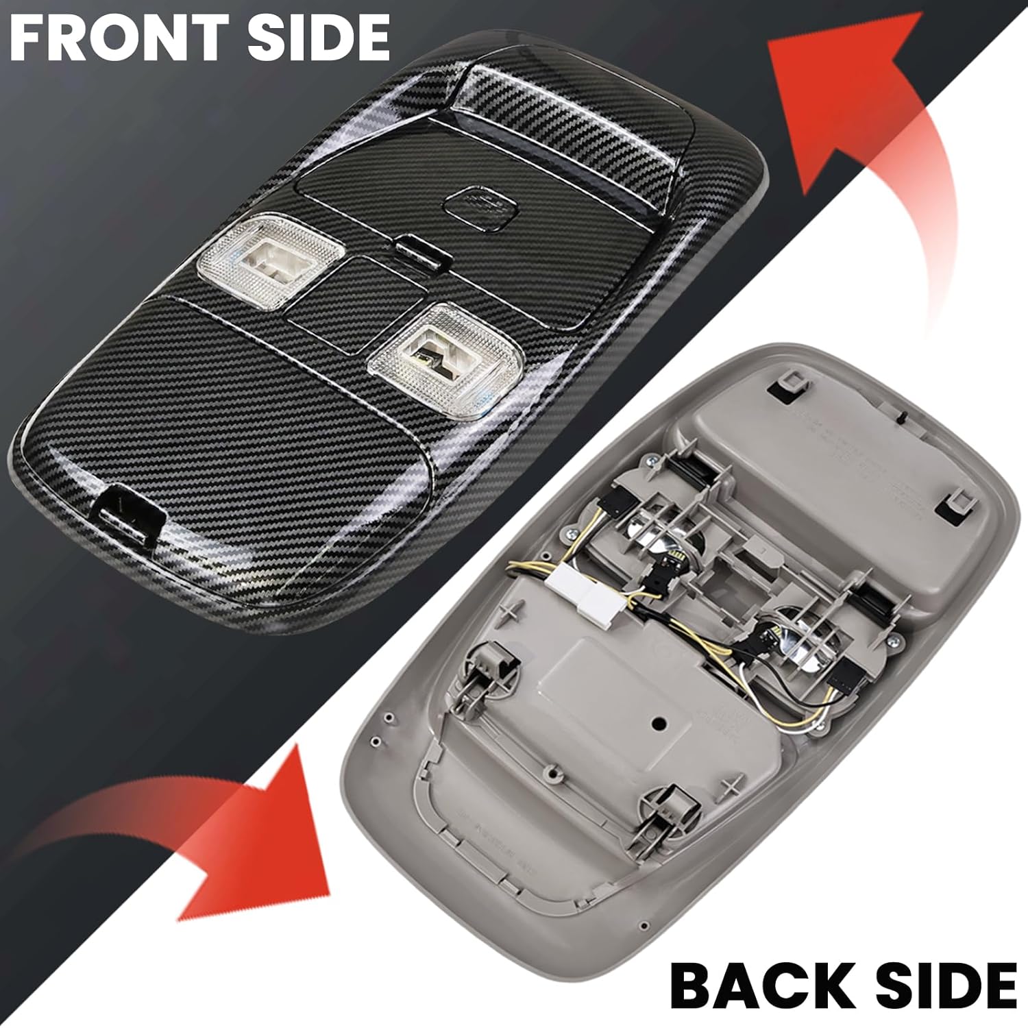 Front LED Overhead Console Assembly Dome Light Compatible with Dodge Ram 1500 2500 3500 1998-2002 Cab Interior Ceiling Dome Reading Light Replace 5013609AA L0021202 SN96TL2AA SN94TL2AA(Carbon Fibre)