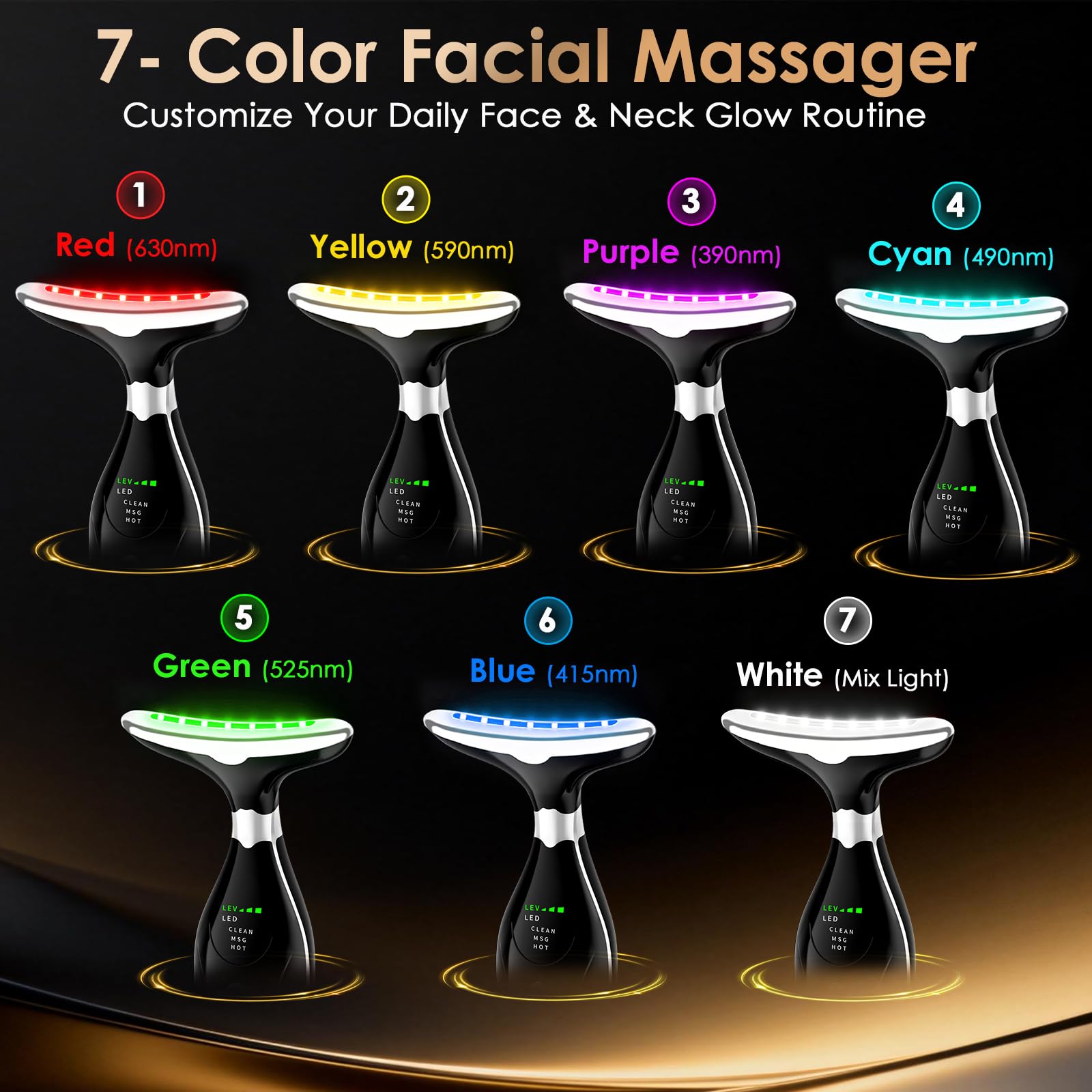 Masajeador facial de cuello, varita de terapia de luz roja, herramientas para el cuidado de la piel, dispositivo de belleza LED de 7 colores para uso doméstico, herramienta de escultura facial con