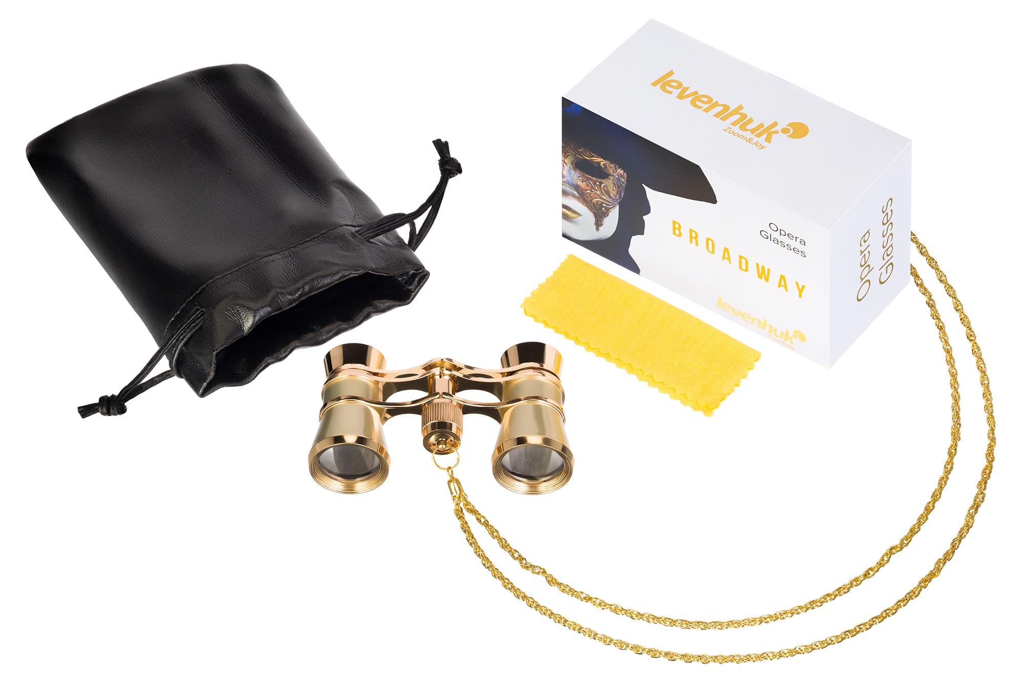 Levenhuk Broadway 325B 3x25 Gafas de Ópera – Prismáticos de Teatro y Conciertos, Clásicos, Compactos y Ligeras para Mujer, con Elegante Cadena de Metal, Color Oro
