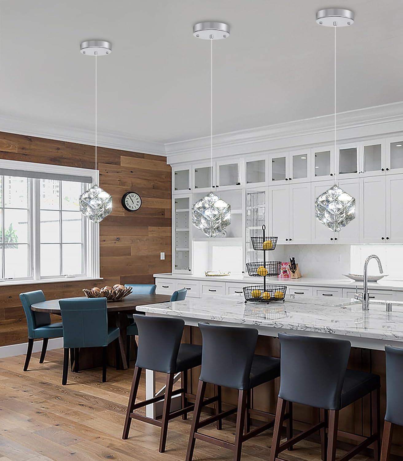 1-Lights Modern Crystal Pendant Lights for Kitchen Island LED Dimmable Chandeliers for Dining Room