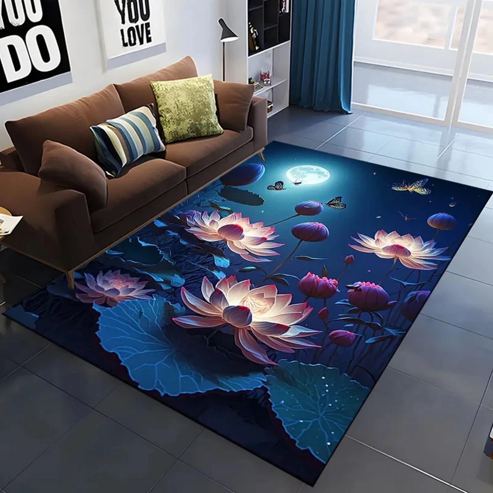 Tapis de salon grand carré moderne antidérapant imprimé 3D pour chambre