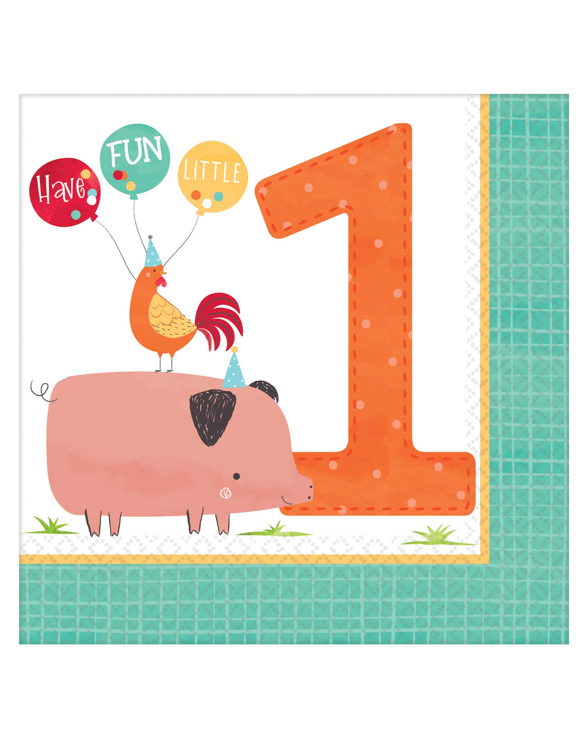 Amscan 5121721 - Barnyard Baby 1st Birthday Party Luncheon Napkins - 16 Pack