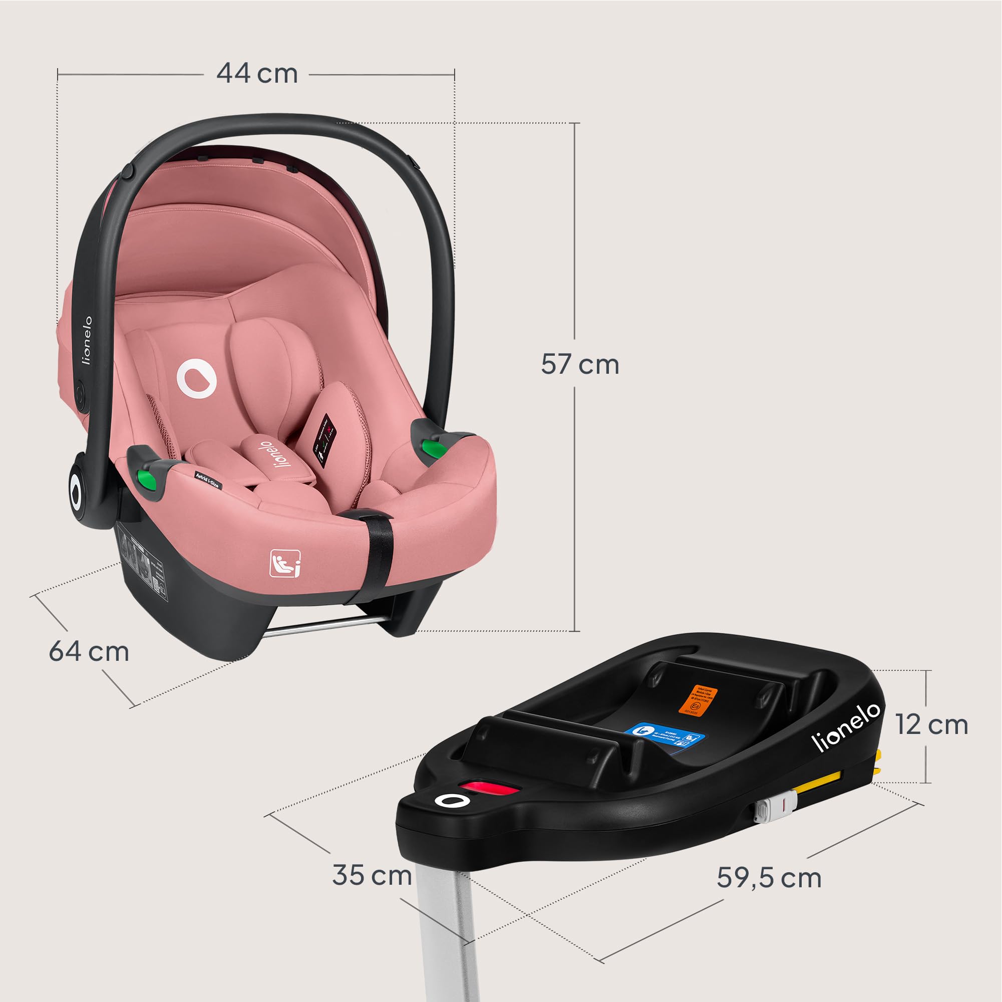 LIONELO ASTRID I-size SET Seggiolino Auto per Bambini con Base 40-87 cm Ovetto per Neonati Montaggio ISOFIX, Cinture di Sicurezza a 3 Punti Protezione Laterale, Inserto Dri-Seat, i-Size R129