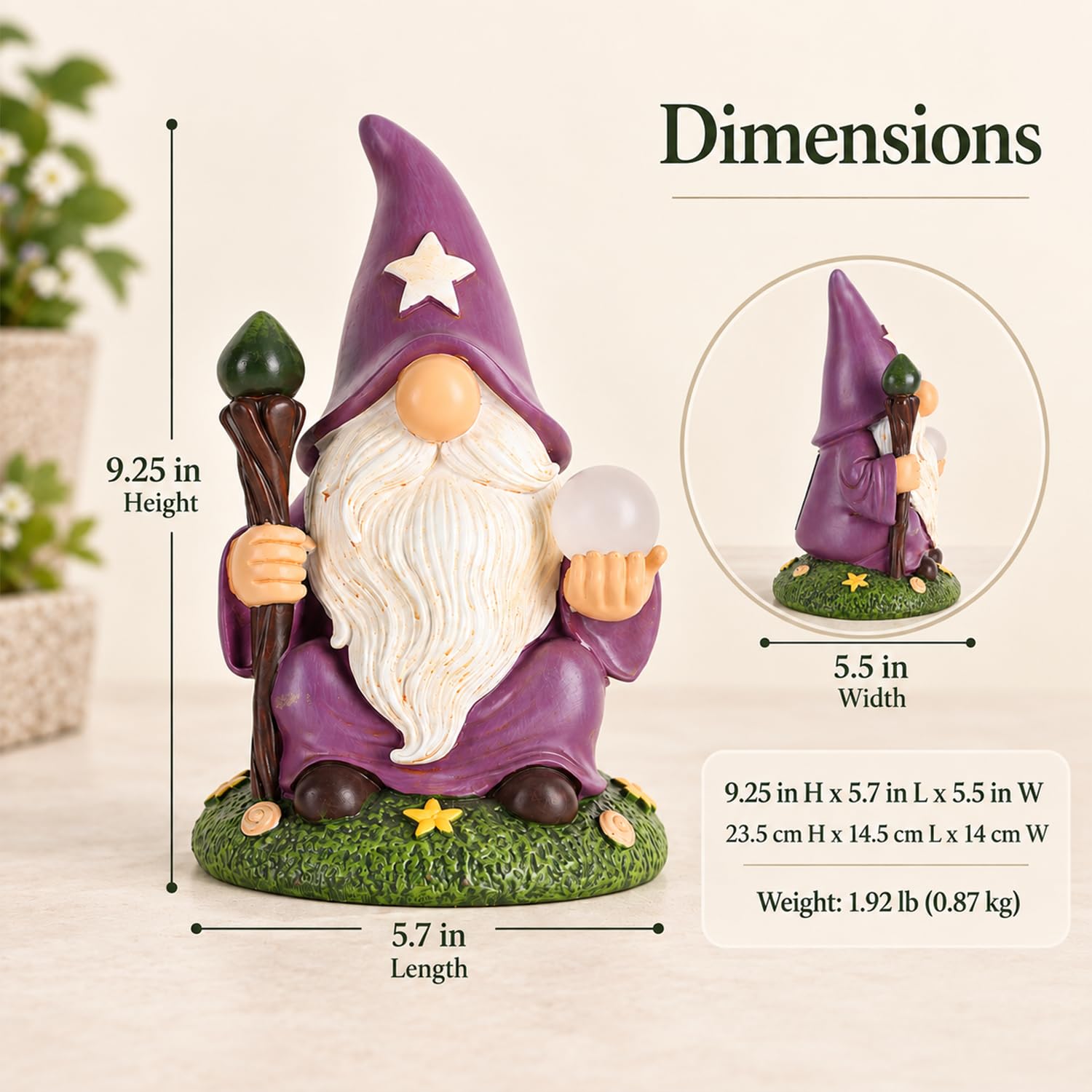 Gnomi solari all'aperto, statuetta di gnomo da giardino in resina