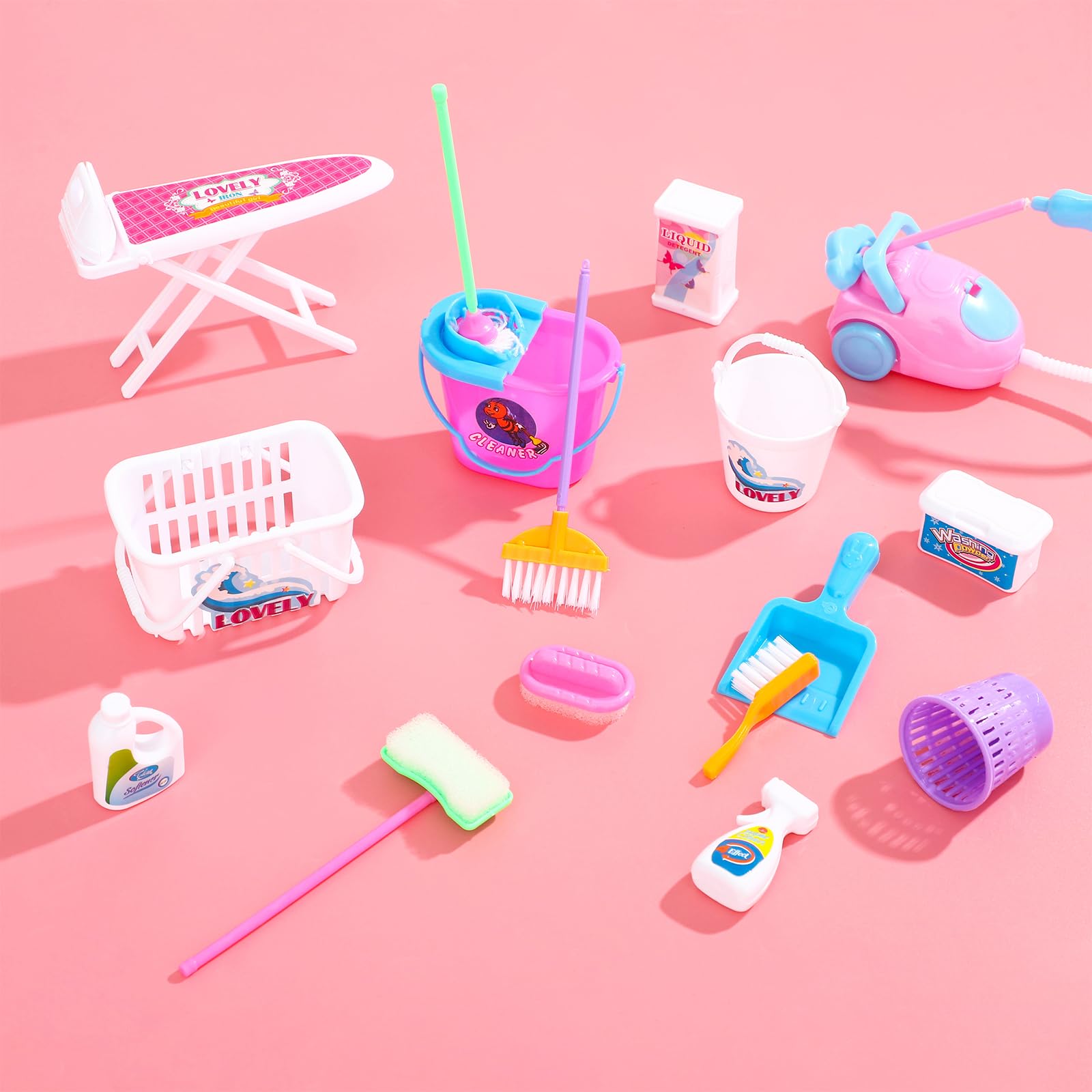 SOTOGO 23 Pieces Doll Housework Cleaning Supplies Miniature Mini Dollhouse Accessories Dollhouse Furniture Decoration Accessories for Dolls Pretend Play