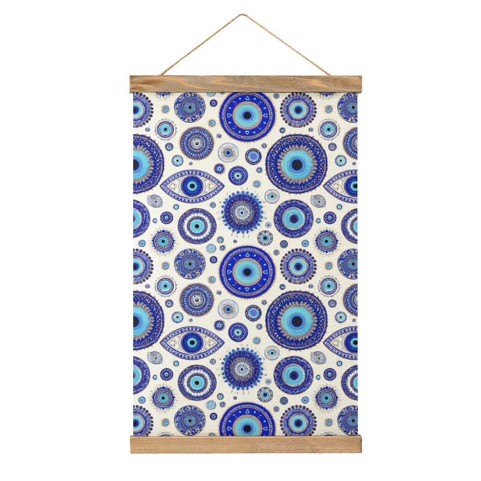 CGSBNGHA Blue Greek Evil Eyes Wall Art Prints Linen Hanging Painting Scroll Paintings Pictures Decor for Home