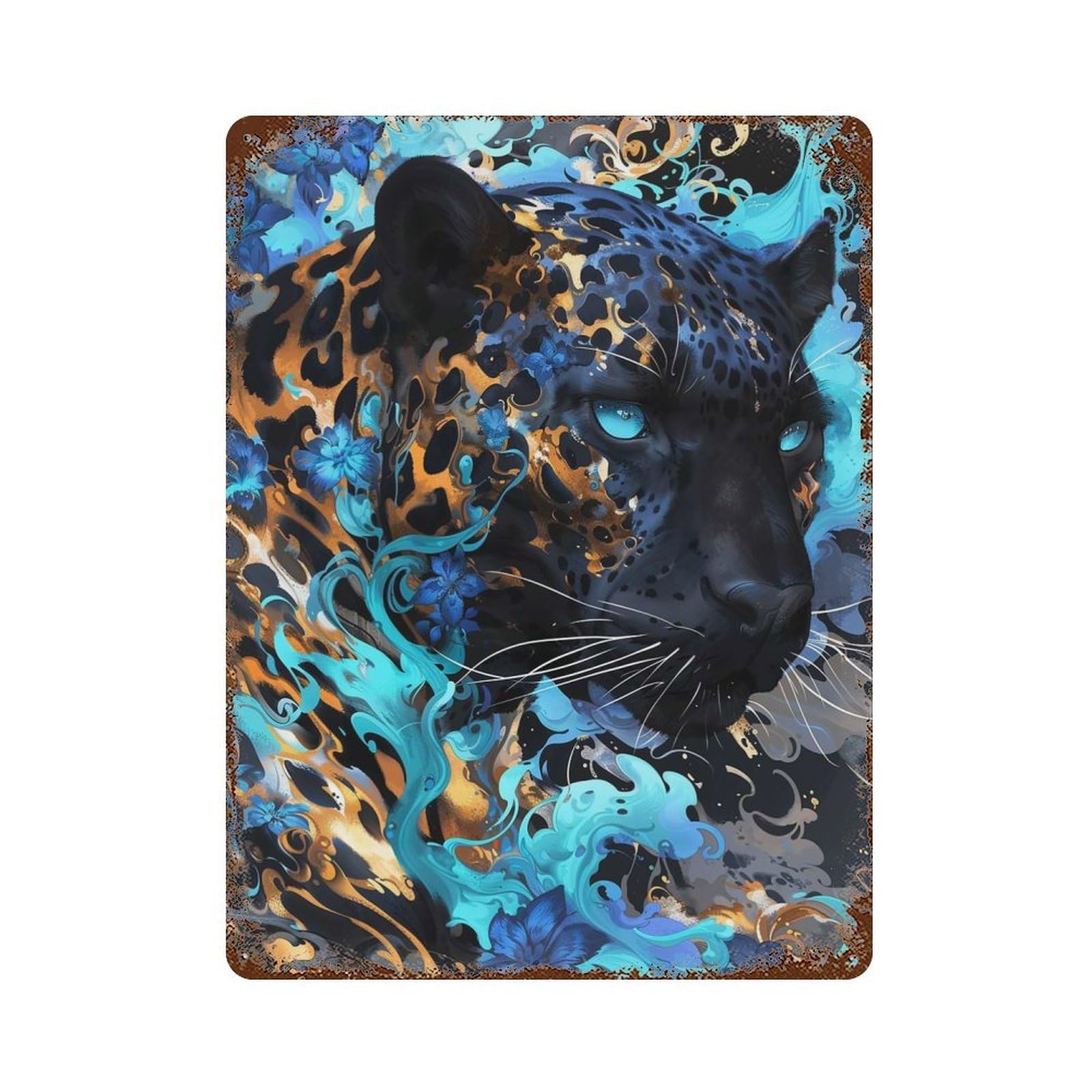 Black Panther Bloom Distressed Metal Wall Sign 15.7"x11.8", Rustic Home Decor for Living Room, Hallway And Home Decor