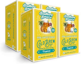Southern Breeze Cold Brew Sweet Tea Tropical Iced Tea with Black Tea and Zero Carbs Zero Sugar, 20 Individually Wrapped Tea Bags, Pack of 4