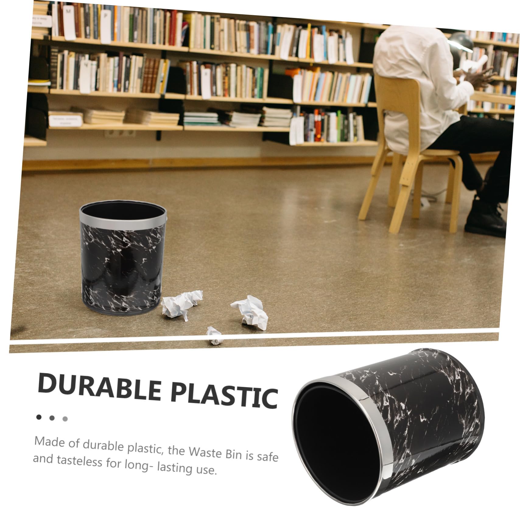 Plastik mülleimer mit Großem Öffnungsdesign Leicht zu Reinigen Stabiler Kunststoff Stilvoller Schwarzer Marmor look für Büro Wohnzimmer Schlafzimmer und Küche