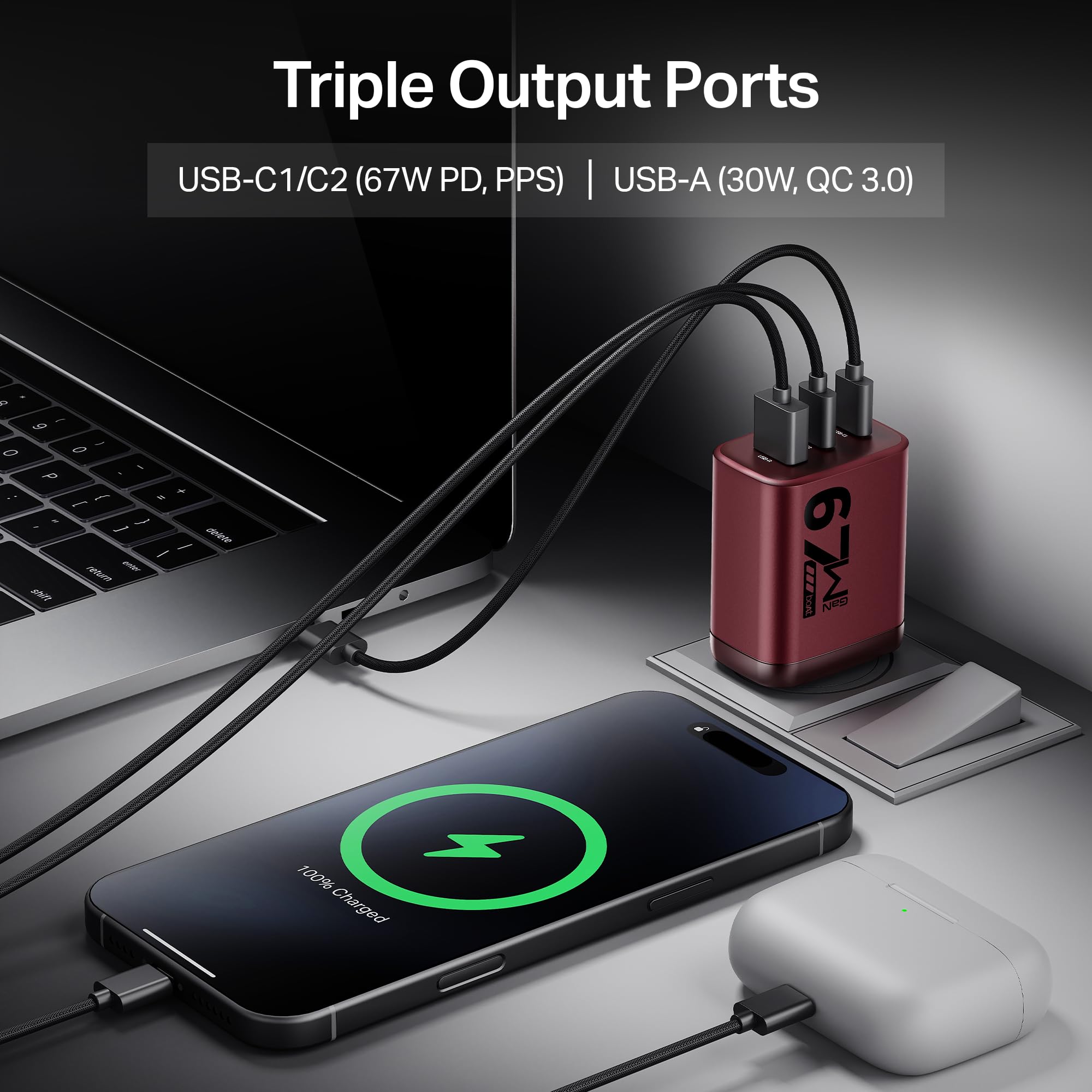 boAt 67W GaN laptop Charger, Ultra-Fast Triple Port Fast Cha -4