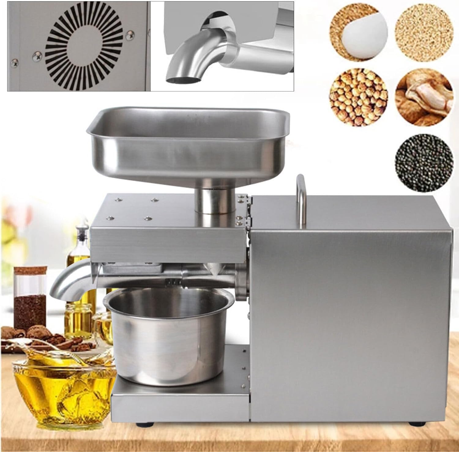 600 W Automatico Olio Pressa Macchina/Olio Expeller Machine/Acciaio Inox Olio vegetale Presser Olio Presser Temperatura di pressatura regolabile a 50-250 gradi 220V