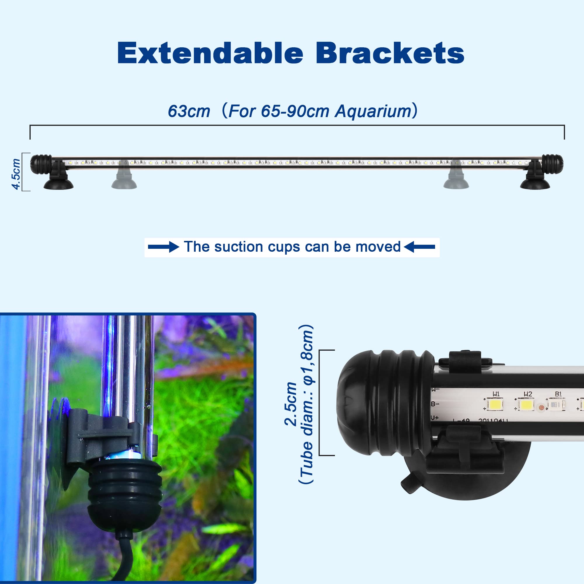 LED Aquarium Beleuchtung - Aquarien Lampe [RGB-Weiß Licht] mit eingebautem Timer, Dimmbar 10 Helligkeitsstufen IP67 Wasserdicht Light für Fisch Tank Pflanze, L-63C