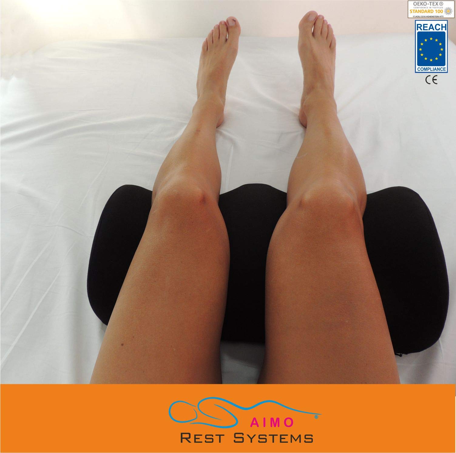 AIMO cojin piernas KP004 Ideal para elevacion de piernas con Problemas de circulación o piernas cansadas, certificados CE y Reach, desenfundable, Lavable, Funda de Algodon Natural en Color Negro.