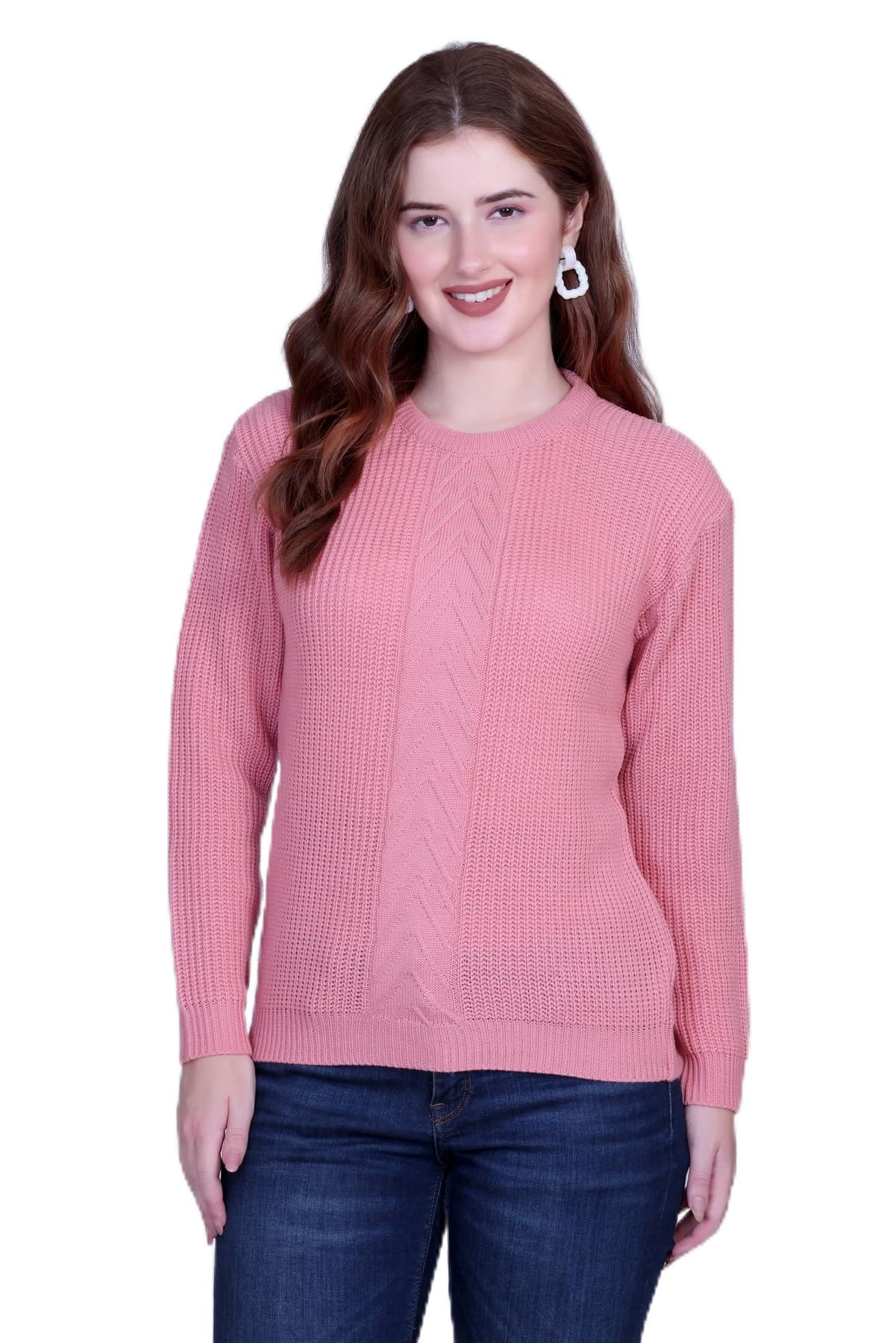 Women Solid Wool Blend Sweater | Full Sleeve Winter Top for Women | Office Wear Knit Pullover (Pink)-image-10