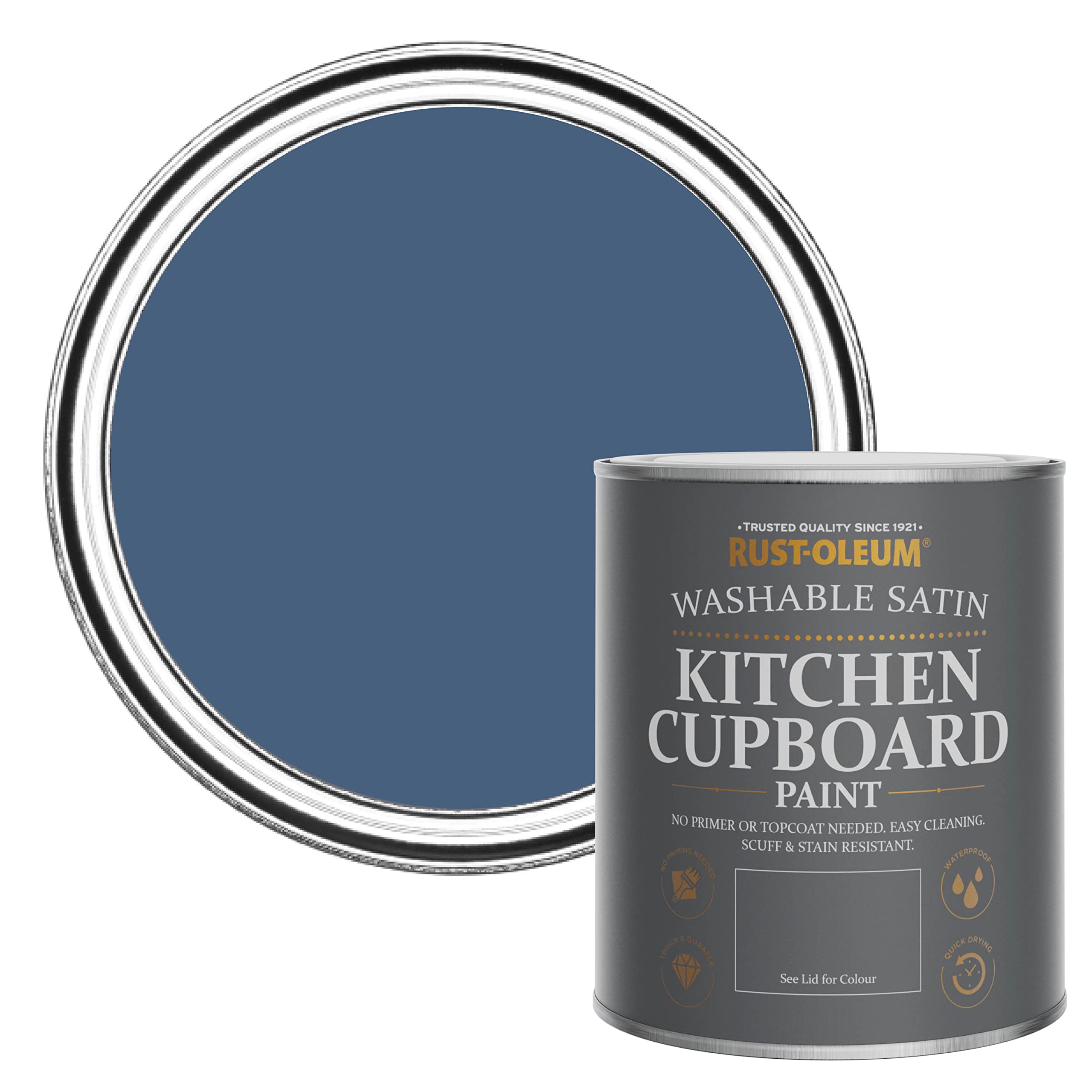 Rust-Oleum Blue Scrubbable Kitchen Cupboard Paint in Satin Finish - Ink Blue 750ml