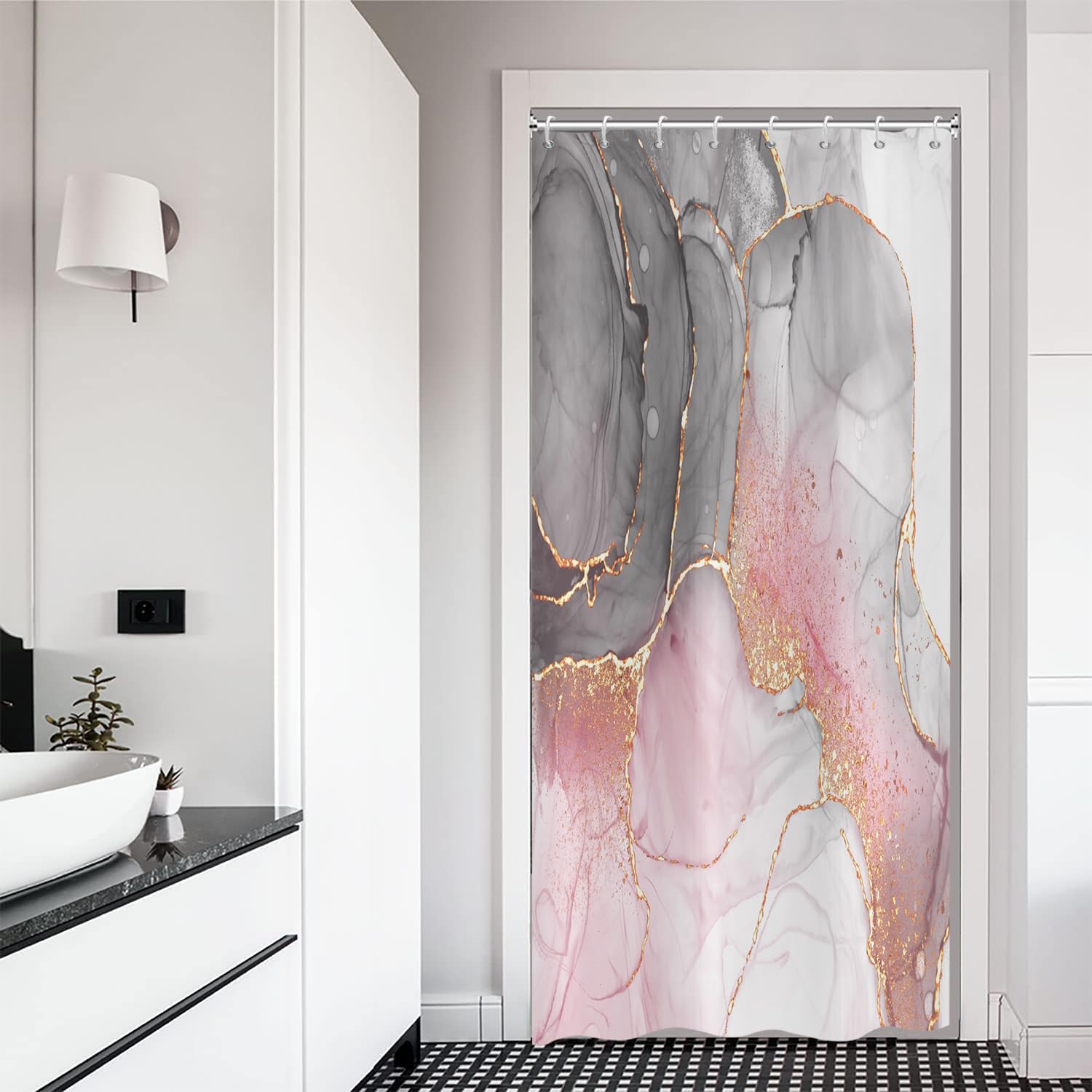 ASDCXZ Marble Shower Curtain 120x180 cm, Modern Abstract Grey White Rose Gold Marble Optic Texture Colorful Washable Shower Curtains Polyester Textile Waterproof Curtain for Bathtub with 8 Hooks