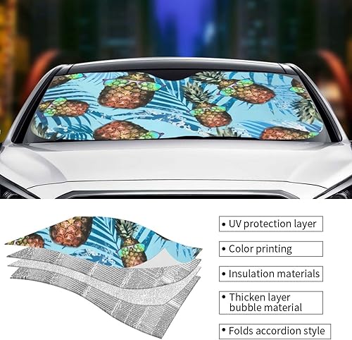Miniatura 5 de Pineapple Hawaiian Style with Sunglasses Sun Visor Protector Blocks UV Rays Keep Cool for Most Sedans SUV Truck Automotive Truck Passenger Car